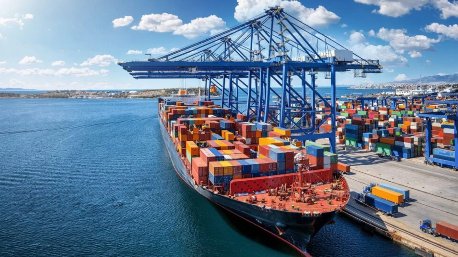 Container cargo ship on an international sea lane